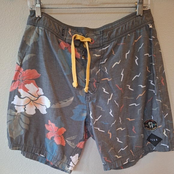 TCSS The Critical Slide Society Mens Gray Floral Swim Trunks Size 29 - Picture 1 of 6